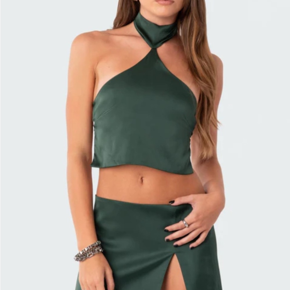 Edikted Elegant Dark Green Halter Top with open back